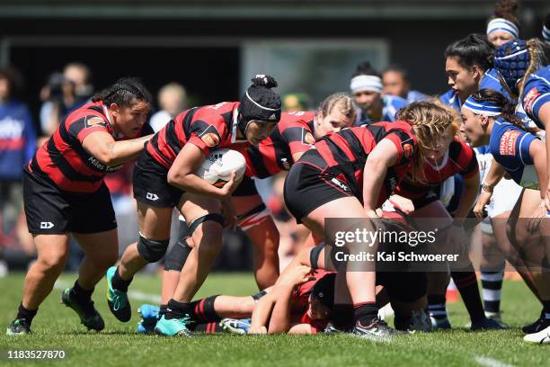 Angie Sisifa of Canterbury charges forward during the Farah Palmer Cup Final between Canterbury and Auckland at Rugby Park on October 26, 2019 in...