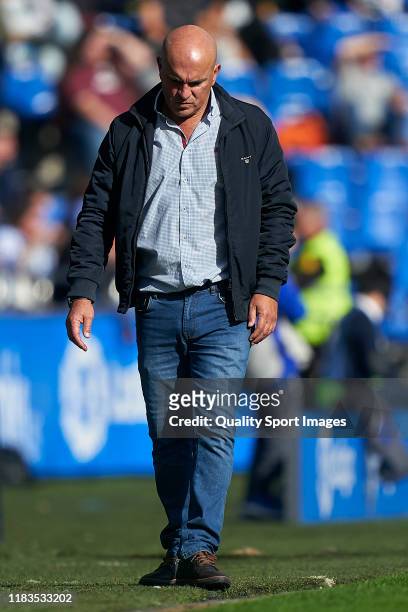Luis Cesar Sampedro the manager of Deportivo de La Coruna reacts during the La Liga Smartbank match between Deportivo de La Coruna and Malaga CF at...