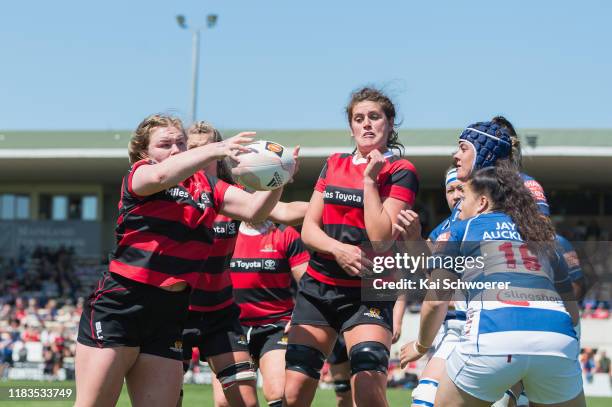 Amy Rule of Canterbury charges forward during the Farah Palmer Cup Final between Canterbury and Auckland at Rugby Park on October 26, 2019 in...