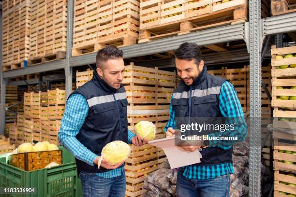 fresh fruits and vegetables in warehouse - food distribution warehouse stock pictures, royalty-free photos & images