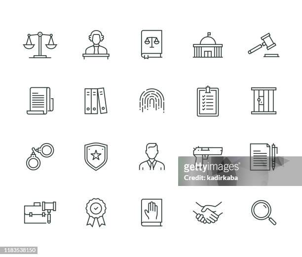 law and justice thin line series - legal defense stock illustrations