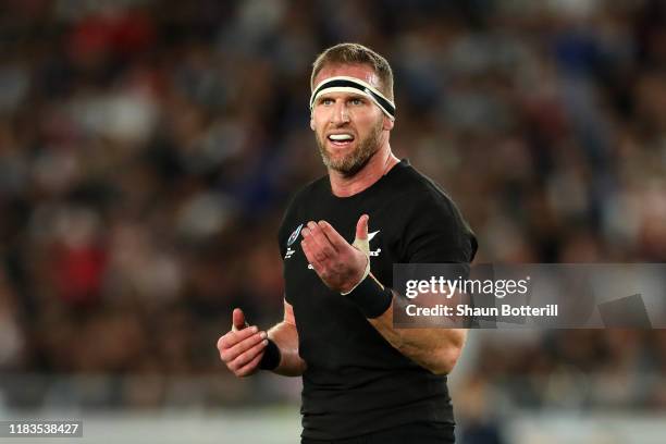 Kieran Read of New Zealand reacts during the Rugby World Cup 2019 Semi-Final match between England and New Zealand at International Stadium Yokohama...