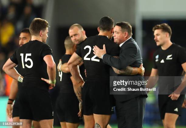Steve Hansen, Head Coacch of New Zealand onsoles Sonny Bill Williams of New Zealand after the Rugby World Cup 2019 Semi-Final match between England...