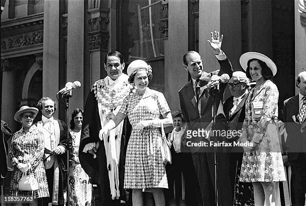 Opening of the Opera House Photograph shows the opening of the Sydney Opera House by Queen Elizabeth II and Prince Phillip on the 20th October 1973.