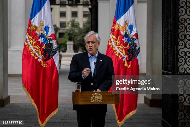 President of Chile Sebastián Piñera announces an end to the state of emergency during the protests against Piñera’s government on October 26, 2019 in...