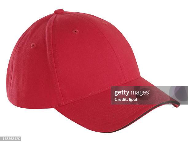 rojo de gorra de béisbol - gorra de béisbol fotografías e imágenes de stock