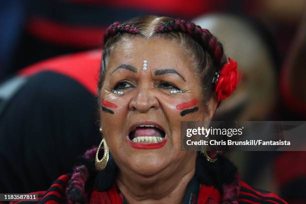 Flamengo fan looks on during the Copa CONMEBOL Libertadores 2019 Semi-Final 2 match between Flamengo and Gremio at Maracana Stadium on October 23,...