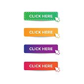Sign and Click Here Buttons and Cursor Vector Design.