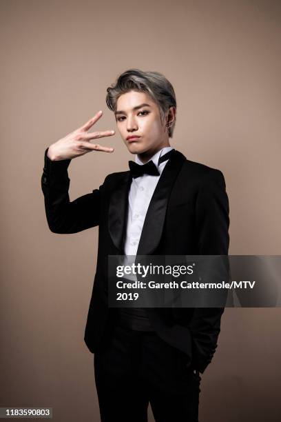Singer Taeyong of boy band NCT 127 pose for a portrait at the MTV EMAs 2019 studio at FIBES Conference and Exhibition Centre on November 3, 2019 in...