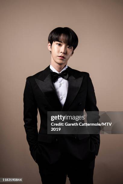 Singer Doyoung of boy band NCT 127 pose for a portrait at the MTV EMAs 2019 studio at FIBES Conference and Exhibition Centre on November 3, 2019 in...