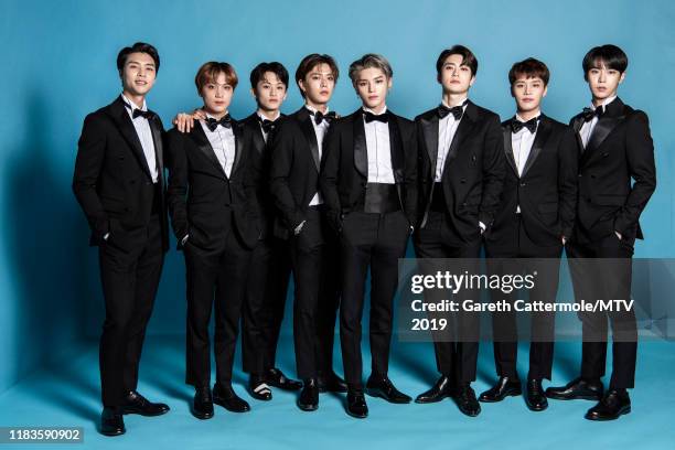 Boy band NCT 127 pose for a portrait at the MTV EMAs 2019 studio at FIBES Conference and Exhibition Centre on November 3, 2019 in Seville, Spain.