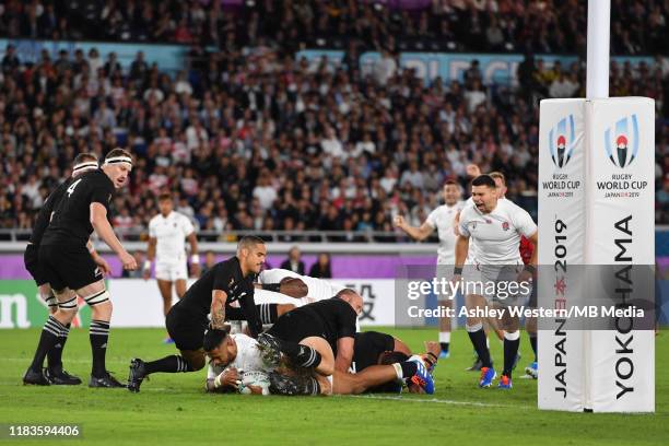 England's Manu Tuilagi scores his sides try during the Rugby World Cup 2019 Semi-Final match between England and New Zealand at International Stadium...
