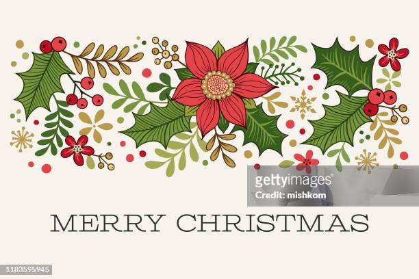 christmas border with greeting - poinsettia stock illustrations