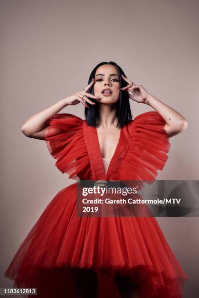 Singer, songwriter and actor Becky G poses for a portrait at the MTV EMAs 2019 studio at FIBES Conference and Exhibition Centre on November 3, 2019...