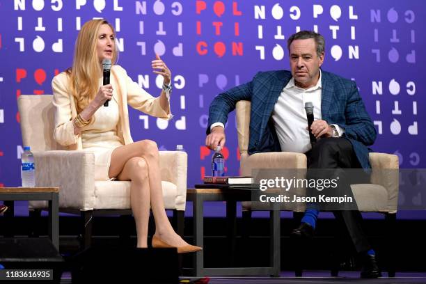 Ann Coulter and David Frum speak onstage during the 2019 Politicon at Music City Center on October 26, 2019 in Nashville, Tennessee.