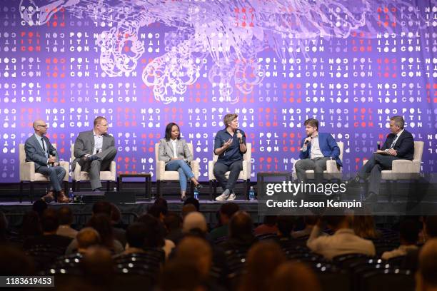 Dr. Jonathan Metzl, Mayor Glenn Jacobs, Briahna Gray, Sally Kohn, Buck Sexton and Bob Cusack speak onstage during the 2019 Politicon at Music City...