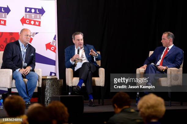 David Urban, David Frum and Reince Priebus speak onstage during the 2019 Politicon at Music City Center on October 26, 2019 in Nashville, Tennessee.