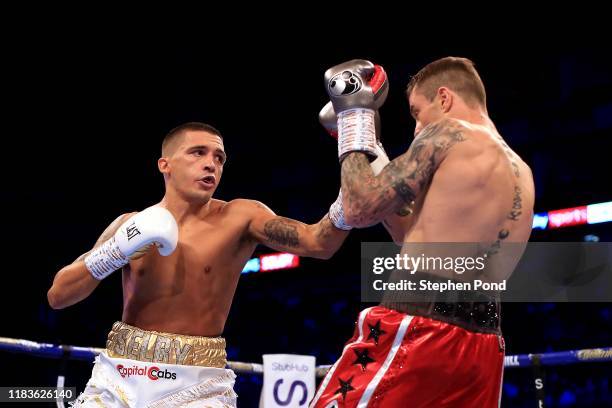 Lee Selby and Ricky Burns in action during their lightweight fight at The O2 Arena on October 26, 2019 in London, England.
