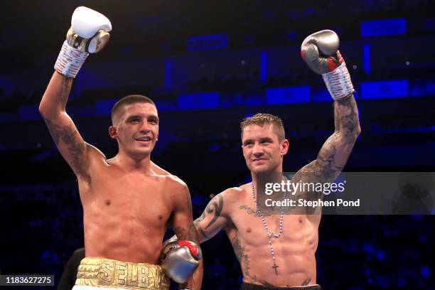 Lee Selby and Ricky Burns following their lightweight fight at The O2 Arena on October 26, 2019 in London, England.