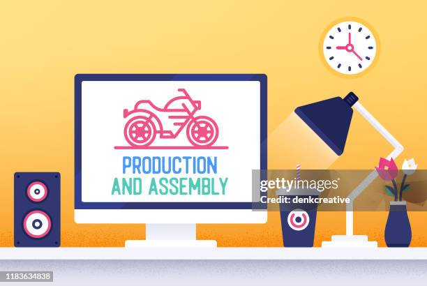 creative vector illustration for production & assembly - robot welding stock illustrations