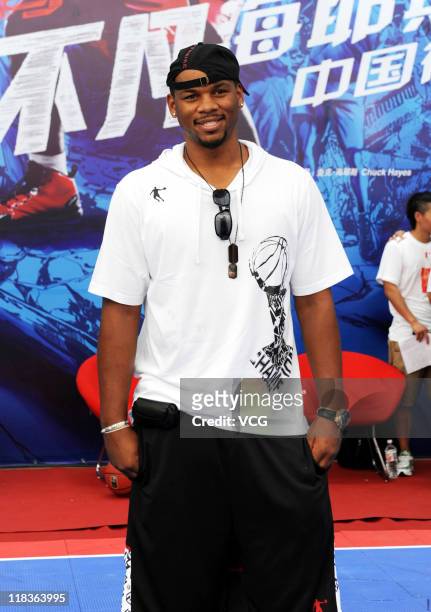 Player Chuck Hayes of Houston Rockets attends a promotional event of Qiaodan Sports Co Ltd on July 6, 2011 in Xiamen, Fujian Province of China.