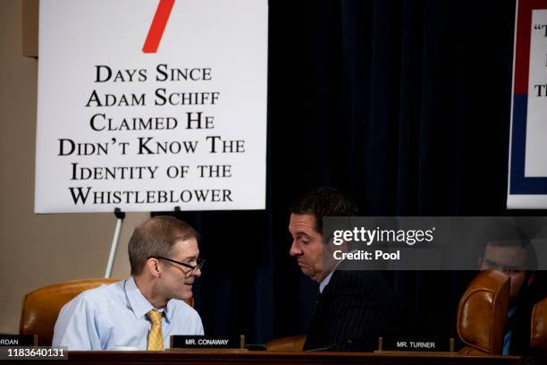 Rep. Jim Jordan confers with ranking member Rep. Devin Nunes during testimony by Gordon Sondland, the U.S ambassador to the European Union, before...