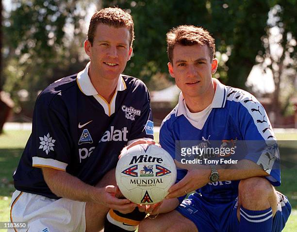 Sean Douglas of Carlton and Fausto De Amicis of South Melbourne, launch the NSL Grand Final to be played between Carlton and South Melbourne at...
