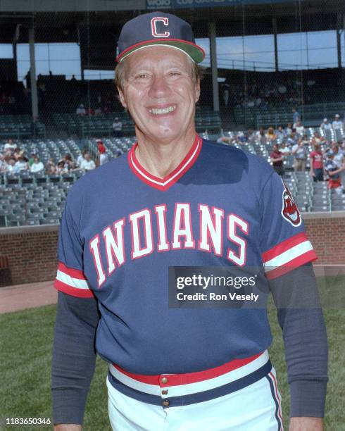 Bob Feller of the Cleveland Indians poses before a MLB game at Wrigley FIeld in Chicago, Illinois. Feller played for the Cleveland Indians from...