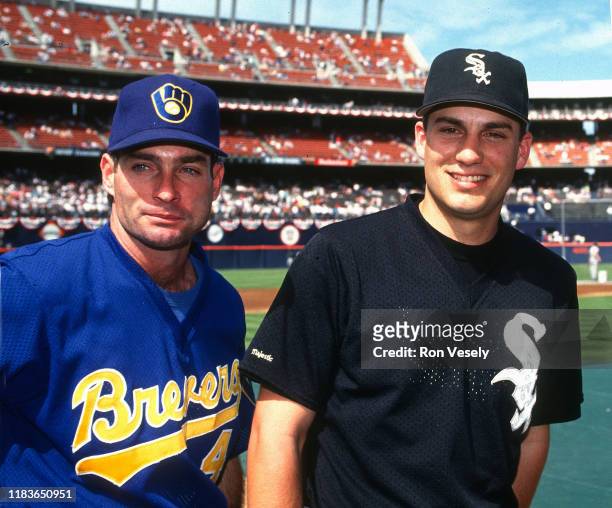 Paul Molitor of the Milwaukee Brewers and Robin Ventura of the Chicago White Sox pose before the MLB All Star Game at Jack Murphy Stadium in San...