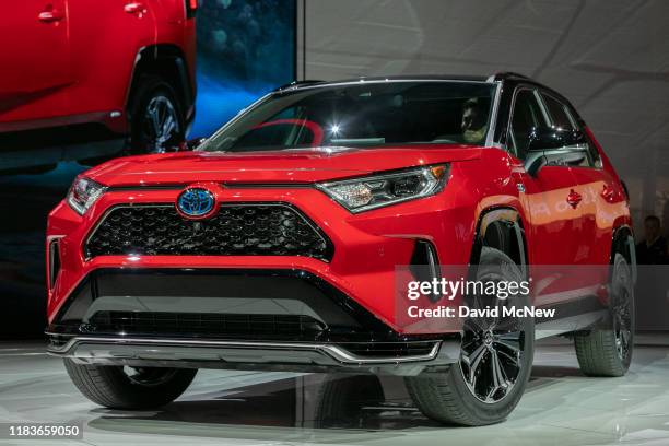 The Toyota RAV4 Hybrid is shown at AutoMobility LA on November 20, 2019 in Los Angeles, California. The four-day press and trade event precedes the...