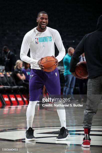 Michael Kidd-Gilchrist of the Charlotte Hornets smiles before the game against the Brooklyn Nets on November 20, 2019 at Barclays Center in Brooklyn,...