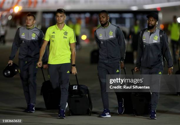 Reinier and Gerson of Flamengo arrive to Grupo Aereo 8 Terminal on November 20, 2019 in Lima, Peru. River Plate and Flamengo will play the final...