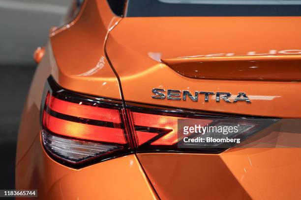 The rear light of a Nissan Motor Co. Sentra vehicle is seen during AutoMobility LA ahead of the Los Angeles Auto Show in Los Angeles, California,...