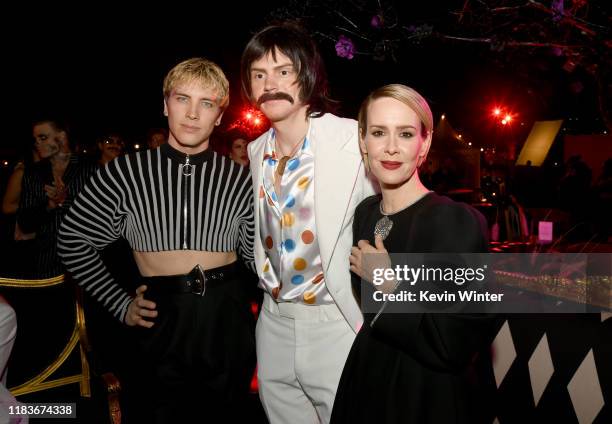 Cody Fern, Evan Peters, and Sarah Paulson attend FX's "American Horror Story" 100th Episode Celebration at Hollywood Forever on October 26, 2019 in...