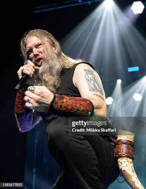 Johan Hegg of Amon Amarth performs at The Warfield Theater on October 25, 2019 in San Francisco, California.