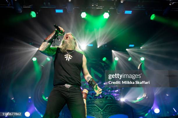 Johan Hegg of Amon Amarth performs at The Warfield Theater on October 25, 2019 in San Francisco, California.