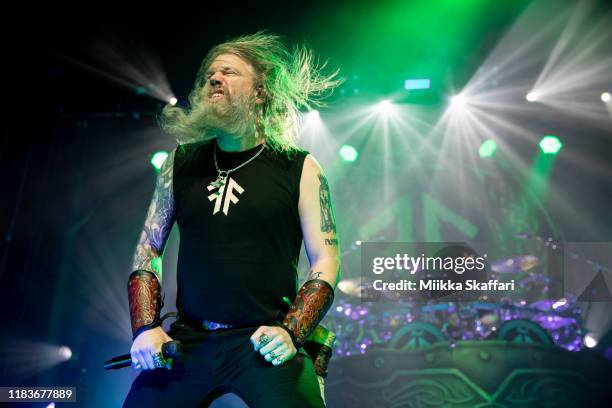 Johan Hegg of Amon Amarth performs at The Warfield Theater on October 25, 2019 in San Francisco, California.