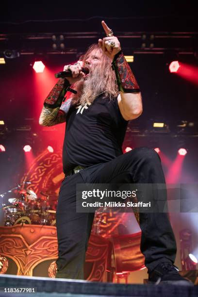 Johan Hegg of Amon Amarth performs at The Warfield Theater on October 25, 2019 in San Francisco, California.