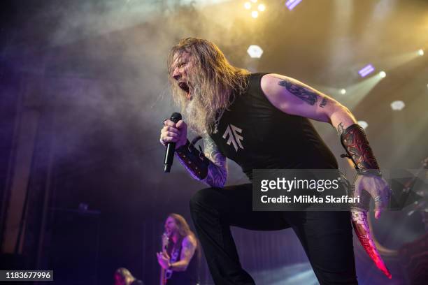 Johan Hegg of Amon Amarth performs at The Warfield Theater on October 25, 2019 in San Francisco, California.