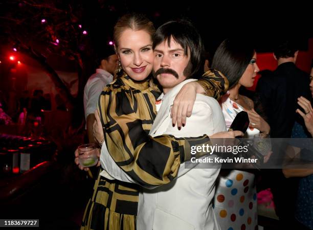 Leslie Grossman and Evan Peters attend FX's "American Horror Story" 100th Episode Celebration at Hollywood Forever on October 26, 2019 in Hollywood,...