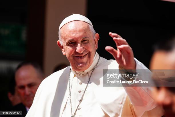 Pope Francis visits the Saint Louis Hospital on November 21, 2019 in Bangkok, Thailand. Pope Francis arrived in Bangkok yesterday to begin a three...
