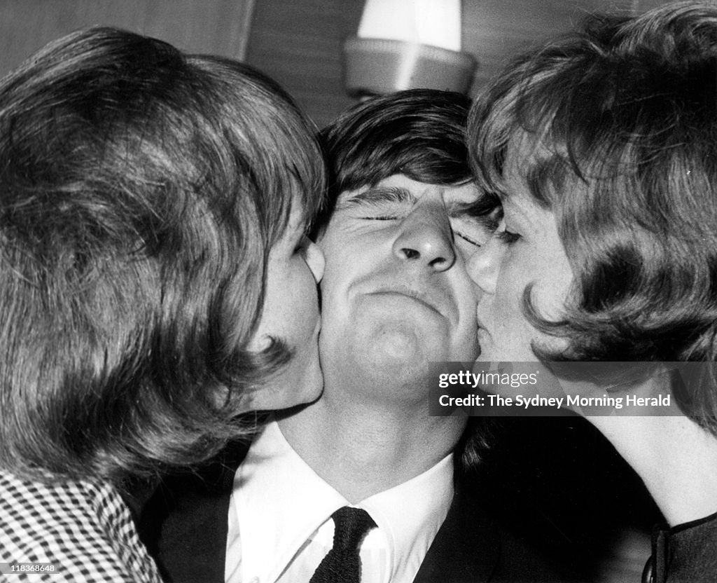 Ringo Starr of The Beatles with fans Dorothy Howe left and Judith Howe at Kingsford Smith Ai