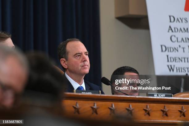 Representatives Adam Schiff, L, and Devin Nunes, R, prepare to question Gordon Sondland, the U.S. Ambassador to the European Union, as Sondland...