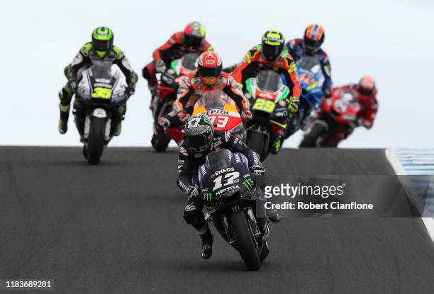 Maverick Viñales of Spain rides the Yamaha Factory Racing Yamaha during the 2019 MotoGP of Australia at Phillip Island Grand Prix Circuit on October...