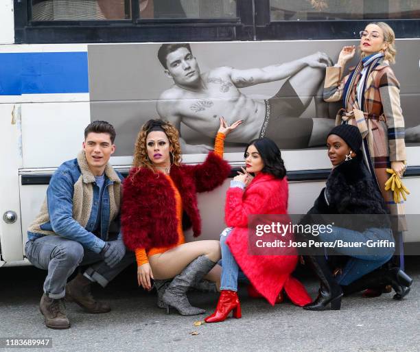 Lucy Hale, Julia Chan, Zane Holtz and Ashleigh Murray are seen on film set of the 'Katy Keene' in Queens on November 20, 2019 in New York City.