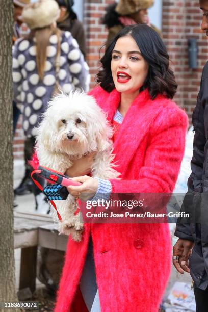 Lucy Hale is seen on film set of the 'Katy Keene' in Queens on November 20, 2019 in New York City.