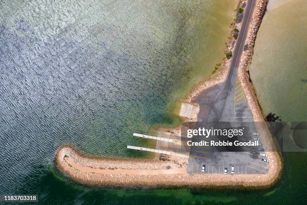 aerial view over a boat launching ramp - ceduna, south australia - boat launch stockfoto's en -beelden