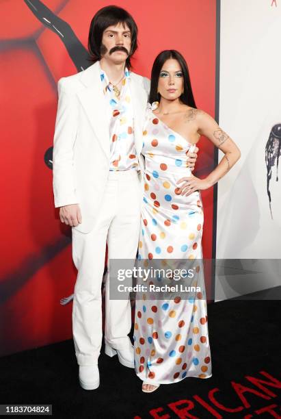 Evan Peters and Halsey attend FX's "American Horror Story" 100th Episode Celebration at Hollywood Forever on October 26, 2019 in Hollywood,...