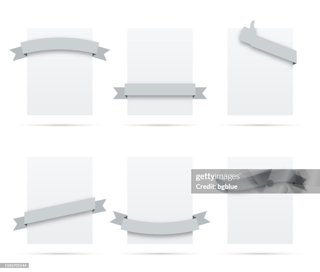 Set Of Gray Ribbons On Blank White Labels Design Elements High-Res ...