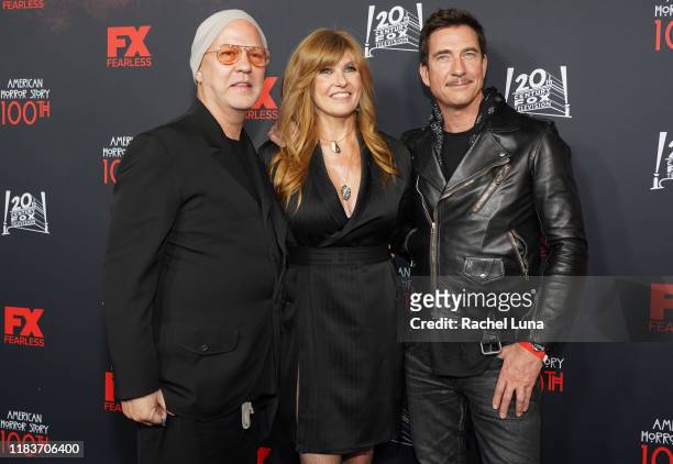 Ryan Murphy, Connie Britton and Dylan McDermott attend FX's "American Horror Story" 100th Episode Celebration at Hollywood Forever on October 26,...